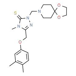 ChemSpider 2D Image | 5-[(3,4-Dimethylphenoxy)methyl]-2-(1,4-dioxa-8-azaspiro[4.5]dec-8-ylmethyl)-4-methyl-2,4-dihydro-3H-1,2,4-triazole-3-thione | C20H28N4O3S