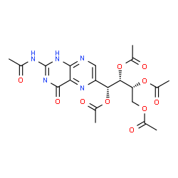 ChemSpider 2D Image | (1R,2S,3R)-1-(2-Acetamido-4-oxo-1,4-dihydro-6-pteridinyl)-3,4-diacetoxy-1,2-butanediyl diacetate | C20H23N5O10