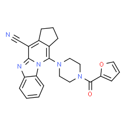 ChemSpider 2D Image | 11-[4-(2-Furoyl)-1-piperazinyl]-2,3-dihydro-1H-cyclopenta[4,5]pyrido[1,2-a]benzimidazole-4-carbonitrile | C24H21N5O2