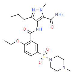 ChemSpider 2D Image | 4-({2-Ethoxy-5-[(4-methyl-1-piperazinyl)sulfonyl]benzoyl}amino)-1-methyl-3-propyl-1H-pyrazole-5-carboxamide | C22H32N6O5S