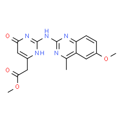 ChemSpider 2D Image | Methyl {2-[(6-methoxy-4-methyl-2-quinazolinyl)amino]-6-oxo-3,6-dihydro-4-pyrimidinyl}acetate | C17H17N5O4