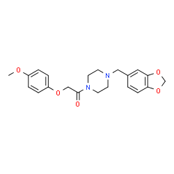 ChemSpider 2D Image | 1-[4-(1,3-Benzodioxol-5-ylmethyl)-1-piperazinyl]-2-(4-methoxyphenoxy)ethanone | C21H24N2O5