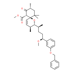 ChemSpider 2D Image | Methyl (2R,3S,6S,7S,9R)-2-{(2S,5S)-5-[3-(benzyloxy)phenyl]-5-methoxy-2-pentanyl}-3,9,11,11-tetramethyl-8-oxo-1-oxaspiro[5.5]undec-4-ene-7-carboxylate | C35H46O6