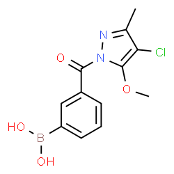 ChemSpider 2D Image | {3-[(4-Chloro-5-methoxy-3-methyl-1H-pyrazol-1-yl)carbonyl]phenyl}boronic acid | C12H12BClN2O4