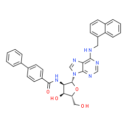 ChemSpider 2D Image | 2'-[(4-Biphenylylcarbonyl)amino]-2'-deoxy-N-(1-naphthylmethyl)adenosine | C34H30N6O4