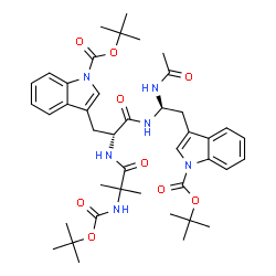 ChemSpider 2D Image | 2-Methyl-N-{[(2-methyl-2-propanyl)oxy]carbonyl}alanyl-N-[(1R)-1-acetamido-2-(1-{[(2-methyl-2-propanyl)oxy]carbonyl}-1H-indol-3-yl)ethyl]-1-{[(2-methyl-2-propanyl)oxy]carbonyl}-D-tryptophanamide | C42H56N6O9