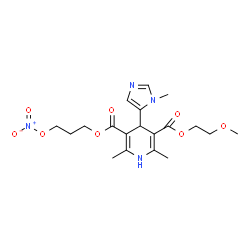 ChemSpider 2D Image | 2-Methoxyethyl 3-(nitrooxy)propyl 2,6-dimethyl-4-(1-methyl-1H-imidazol-5-yl)-1,4-dihydro-3,5-pyridinedicarboxylate | C19H26N4O8
