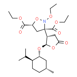 ChemSpider 2D Image | Diethyl (3R,5R)-2-ethoxy-3-[(2R,3S)-2-{[(1R,2S,5R)-2-isopropyl-5-methylcyclohexyl]oxy}-5-oxotetrahydro-3-furanyl]-1,2-oxazolidine-3,5-dicarboxylate | C25H41NO9