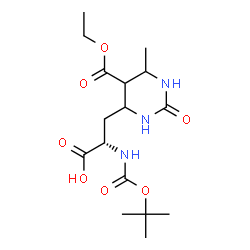 ChemSpider 2D Image | 3-[5-(Ethoxycarbonyl)-6-methyl-2-oxohexahydro-4-pyrimidinyl]-N-{[(2-methyl-2-propanyl)oxy]carbonyl}-L-alanine | C16H27N3O7