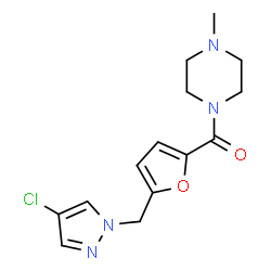 ChemSpider 2D Image | {5-[(4-Chloro-1H-pyrazol-1-yl)methyl]-2-furyl}(4-methyl-1-piperazinyl)methanone | C14H17ClN4O2