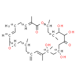 ChemSpider 2D Image | (2E,6E,20E)-13,14,17,19-Tetrahydroxy-7,10,12,19,20,24-hexamethyl-22-methylene(2,4,6,10,12,17,19,22,24,26-~13~C_10_)-9,27-dioxabicyclo[24.1.0]heptacosa-2,6,20-triene-8,15-dione | C2213C10H50O8