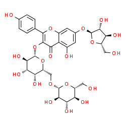ChemSpider 2D Image | 7-(alpha-L-Arabinofuranosyloxy)-5-hydroxy-2-(4-hydroxyphenyl)-4-oxo-4H-chromen-3-yl 6-O-beta-D-glucopyranosyl-beta-D-galactopyranoside | C32H38O20