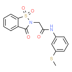 ChemSpider 2D Image | 2-(1,1-Dioxido-3-oxo-1,2-benzothiazol-2(3H)-yl)-N-[3-(methylsulfanyl)phenyl]acetamide | C16H14N2O4S2