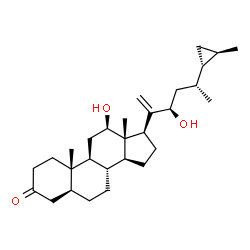 ChemSpider 2D Image | (5S,8R,9S,10S,12R,13S,14S,17R)-12-Hydroxy-17-{(3R,5R)-3-hydroxy-5-[(1R,2R)-2-methylcyclopropyl]-1-hexen-2-yl}-10,13-dimethylhexadecahydro-3H-cyclopenta[a]phenanthren-3-one | C29H46O3