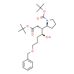 ChemSpider 2D Image | 2-Methyl-2-propanyl (2S)-2-{(3R,4S)-7-(benzyloxy)-4-hydroxy-1-[(2-methyl-2-propanyl)oxy]-1-oxo-3-heptanyl}-1-pyrrolidinecarboxylate | C27H43NO6