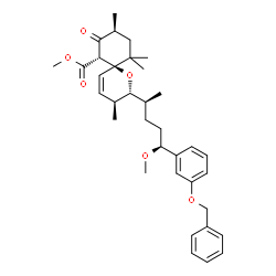 ChemSpider 2D Image | Methyl (2R,3S,6S,7S,9S)-2-{(2S,5S)-5-[3-(benzyloxy)phenyl]-5-methoxy-2-pentanyl}-3,9,11,11-tetramethyl-8-oxo-1-oxaspiro[5.5]undec-4-ene-7-carboxylate | C35H46O6