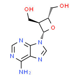 ChemSpider 2D Image | [(2R,3S,4S)-4-(6-Amino-9H-purin-9-yl)-2,3-oxetanediyl]dimethanol | C10H13N5O3