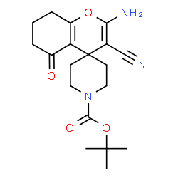 ChemSpider 2D Image | 2-Methyl-2-propanyl 2-amino-3-cyano-5-oxo-5,6,7,8-tetrahydro-1'H-spiro[chromene-4,4'-piperidine]-1'-carboxylate | C19H25N3O4