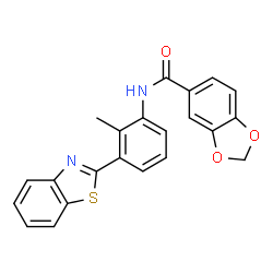 ChemSpider 2D Image | N-[3-(1,3-Benzothiazol-2-yl)-2-methylphenyl]-1,3-benzodioxole-5-carboxamide | C22H16N2O3S