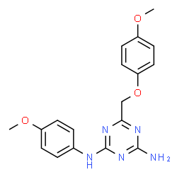 ChemSpider 2D Image | 6-[(4-Methoxyphenoxy)methyl]-N-(4-methoxyphenyl)-1,3,5-triazine-2,4-diamine | C18H19N5O3