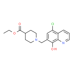 ChemSpider 2D Image | Ethyl 1-[(5-chloro-8-hydroxy-7-quinolinyl)methyl]-4-piperidinecarboxylate | C18H21ClN2O3