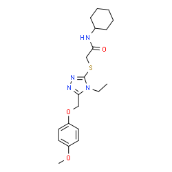 ChemSpider 2D Image | N-Cyclohexyl-2-({4-ethyl-5-[(4-methoxyphenoxy)methyl]-4H-1,2,4-triazol-3-yl}sulfanyl)acetamide | C20H28N4O3S