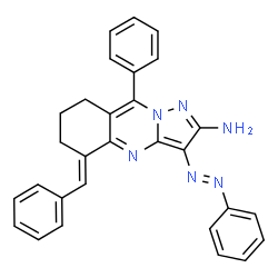 ChemSpider 2D Image | (5E)-5-Benzylidene-9-phenyl-3-[(E)-phenyldiazenyl]-5,6,7,8-tetrahydropyrazolo[5,1-b]quinazolin-2-amine | C29H24N6