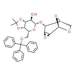 ChemSpider 2D Image | (3aS,4R,6S,7R,7aR)-2,2-Dimethyl-6-[(1R,2S,4S,5R,6R)-3,8,9-trioxatricyclo[4.2.1.0~2,4~]non-5-yloxy]-4-[(trityloxy)methyl]tetrahydro-4H-[1,3]dioxolo[4,5-c]pyran-7-ol | C34H36O9