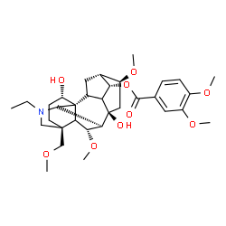 ChemSpider 2D Image | (1alpha,5xi,6alpha,9xi,10alpha,14alpha,16beta)-20-Ethyl-1,8-dihydroxy-6,16-dimethoxy-4-(methoxymethyl)aconitan-14-yl 3,4-dimethoxybenzoate | C33H47NO9