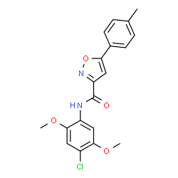 ChemSpider 2D Image | N-(4-Chloro-2,5-dimethoxyphenyl)-5-(4-methylphenyl)-1,2-oxazole-3-carboxamide | C19H17ClN2O4