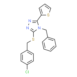 ChemSpider 2D Image | 4-Benzyl-3-[(4-chlorobenzyl)sulfanyl]-5-(2-thienyl)-4H-1,2,4-triazole | C20H16ClN3S2