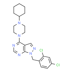 ChemSpider 2D Image | 4-(4-Cyclohexyl-1-piperazinyl)-1-(2,4-dichlorobenzyl)-1H-pyrazolo[3,4-d]pyrimidine | C22H26Cl2N6