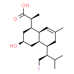 ChemSpider 2D Image | (2S)-2-{(1R,3R,4aR,5R,8aS)-3-Hydroxy-5-[(2R)-1-iodo-3-methyl-2-butanyl]-7-methyl-1,2,3,4,4a,5,6,8a-octahydro-1-naphthalenyl}propanoic acid | C19H31IO3