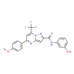 ChemSpider 2D Image | N-(3-Hydroxyphenyl)-5-(4-methoxyphenyl)-7-(trifluoromethyl)pyrazolo[1,5-a]pyrimidine-2-carboxamide | C21H15F3N4O3