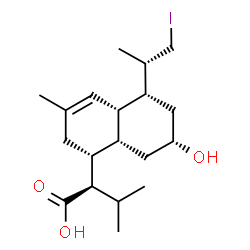 ChemSpider 2D Image | (2R)-2-{(1R,4aS,5R,7R,8aR)-7-Hydroxy-5-[(2S)-1-iodo-2-propanyl]-3-methyl-1,2,4a,5,6,7,8,8a-octahydro-1-naphthalenyl}-3-methylbutanoic acid | C19H31IO3