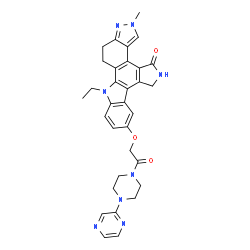 ChemSpider 2D Image | 11-Ethyl-2-methyl-8-{2-oxo-2-[4-(2-pyrazinyl)-1-piperazinyl]ethoxy}-2,5,6,11,12,13-hexahydro-4H-indazolo[5,4-a]pyrrolo[3,4-c]carbazol-4-one | C32H32N8O3