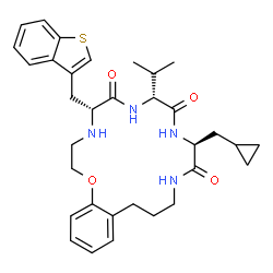 ChemSpider 2D Image | (5R,8R,11S)-5-(1-Benzothiophen-3-ylmethyl)-11-(cyclopropylmethyl)-8-isopropyl-4,5,7,8,10,11,13,14,15,16-decahydro-2H-1,4,7,10,13-benzoxatetraazacyclooctadecine-6,9,12(3H)-trione | C33H42N4O4S