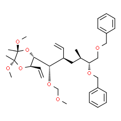 ChemSpider 2D Image | (2S,3S,5R,6R)-5-[(1S,2R,4R,5R)-5,6-Bis(benzyloxy)-1-(methoxymethoxy)-4-methyl-2-vinylhexyl]-2,3-dimethoxy-2,3-dimethyl-6-vinyl-1,4-dioxane | C35H50O8