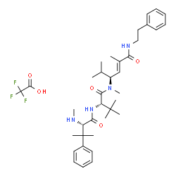 ChemSpider 2D Image | N,beta,beta-Trimethyl-L-phenylalanyl-N-{(3S,4E)-2,5-dimethyl-6-oxo-6-[(2-phenylethyl)amino]-4-hexen-3-yl}-N,3-dimethyl-L-valinamide trifluoroacetate (1:1) | C37H53F3N4O5