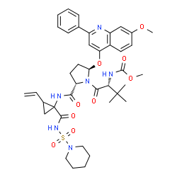ChemSpider 2D Image | N-(Methoxycarbonyl)-3-methyl-D-valyl-(5R)-5-[(7-methoxy-2-phenyl-4-quinolinyl)oxy]-N-{1-[(1-piperidinylsulfonyl)carbamoyl]-2-vinylcyclopropyl}-L-prolinamide | C40H50N6O9S