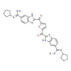 ChemSpider 2D Image | 2,2'-(2,5-Furandiyldicarbonyl)bis(N'-cyclopentyl-1H-benzimidazole-6-carboximidamide) | C32H32N8O3