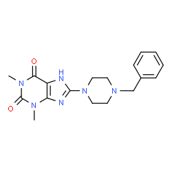 ChemSpider 2D Image | 8-(4-benzylpiperazino)-1,3-dimethyl-3,9-dihydro-1H-purine-2,6-dione | C18H22N6O2