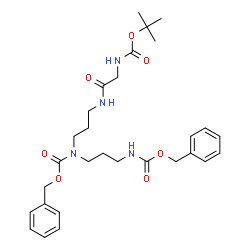 ChemSpider 2D Image | Benzyl (3-{[(benzyloxy)carbonyl]amino}propyl){3-[(N-{[(2-methyl-2-propanyl)oxy]carbonyl}glycyl)amino]propyl}carbamate | C29H40N4O7