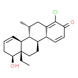 ChemSpider 2D Image | (4aR,4bS,6aS,7S,10aS,10bR,11R)-1-Chloro-6a-ethyl-7-hydroxy-11-methyl-4b,5,6,6a,7,8,10a,10b,11,12-decahydro-2(4aH)-chrysenone | C21H27ClO2