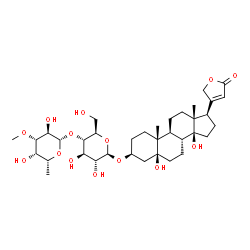 ChemSpider 2D Image | (3beta,5beta)-3-{[4-O-(6-Deoxy-3-O-methyl-beta-D-galactopyranosyl)-beta-D-glucopyranosyl]oxy}-5,14-dihydroxycard-20(22)-enolide | C36H56O14