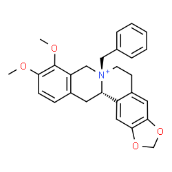 ChemSpider 2D Image | (7R,13aS)-7-Benzyl-9,10-dimethoxy-5,8,13,13a-tetrahydro-6H-[1,3]dioxolo[4,5-g]isoquinolino[3,2-a]isoquinolin-7-ium | C27H28NO4