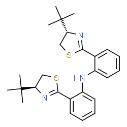 ChemSpider 2D Image | 2-[(4S)-4-(2-Methyl-2-propanyl)-4,5-dihydro-1,3-thiazol-2-yl]-N-{2-[(4S)-4-(2-methyl-2-propanyl)-4,5-dihydro-1,3-thiazol-2-yl]phenyl}aniline | C26H33N3S2