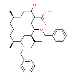 ChemSpider 2D Image | Methyl (5R,9S,12R,13R)-10,13-bis(benzyloxy)-2-hydroxy-12-isopropyl-5,9-dimethylcyclotetradecanecarboxylate | C35H52O5