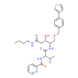 ChemSpider 2D Image | N-[(2S)-1-{[(2S,3S)-5-(Butylamino)-3-hydroxy-5-oxo-1-{[4-(3-thienyl)benzyl]oxy}-2-pentanyl]amino}-3-methyl-1-oxo-2-butanyl]-2-pyridinecarboxamide | C31H40N4O5S