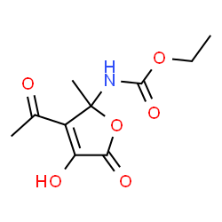 ChemSpider 2D Image | Ethyl (3-acetyl-4-hydroxy-2-methyl-5-oxo-2,5-dihydro-2-furanyl)carbamate | C10H13NO6